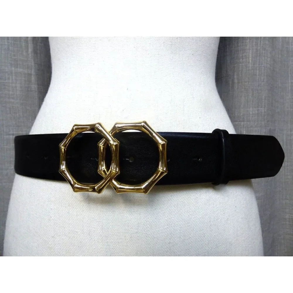 INC International Concepts Double-Circle Bamboo-Buckle Belt, Black